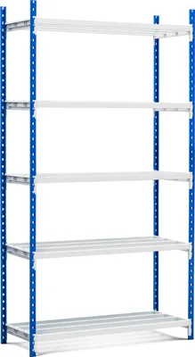 Produktbild von Fachbodenregal MAXIMUS Pro | Grundregal | HxBxT 220x150x60cm | 5 Ebenen | offener Fachboden | Fachlast 236kg | Lichtblau/Lichtgrau