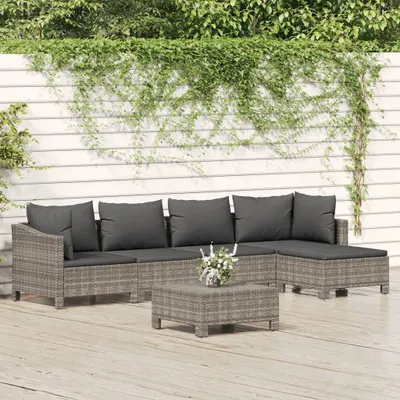 Produktbild von 6-tlg. Garten-Lounge-Set mit Kissen Grau Poly Rattan , Gartenmöbel-Sets Design 2024