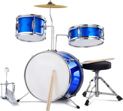 Zdjęcie produktu dla Zestaw perkusyjny dla dzieci - 3-częściowy zestaw perkusyjny dla dzieci - Wraz z tronem - Niebieski - Instrument muzyczny dla dzieci