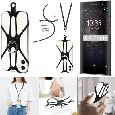 Produktbild von K-S-Trade 3in1 Handykette Handyband Handykordel Halsband Smartphone-Ring Handy-Ring kompatibel mit Sony Xperia XA2 Fingerhalterung Handyring