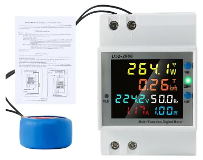 Image de compteur électrique WiFi 6 en 1 rail DIN 100A AC40-300V Compteur d'énergie numérique avec transformateur de courant externe