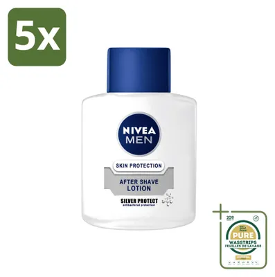 Immagine prodotto di 5 confezioni di lozione dopobarba Nivea Men Silver Protect, 100 ml ciascuna, confezione da 5 pezzi