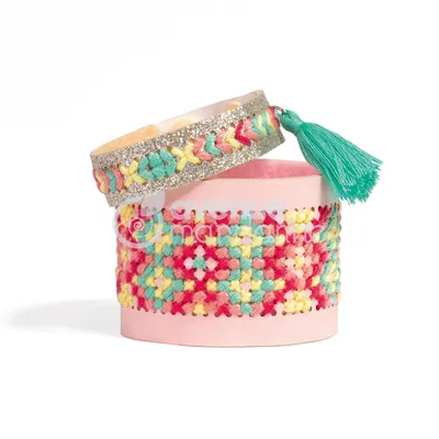Image de Kit de bricolage bracelets en point de croix rose, dès 6 ans, matériel et instructions inclus