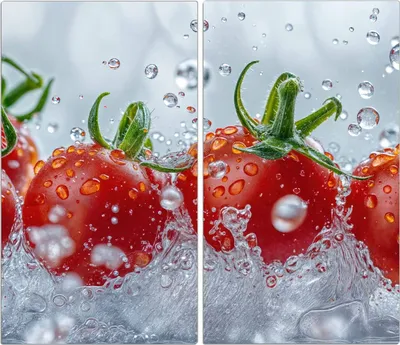 Produktbild von Spritzschutz Herdabdeckplatte Schneidebrett aus Glas Wassertomaten 2-Teilig (60x52cm)