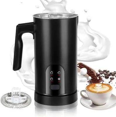 Obrázek produktu pro Elektrický pěnič na mléko – Automatický pěnič na mléko – Pro přípravu kávy – 4 funkce v jednom – Objem 350 ml – Černá barva