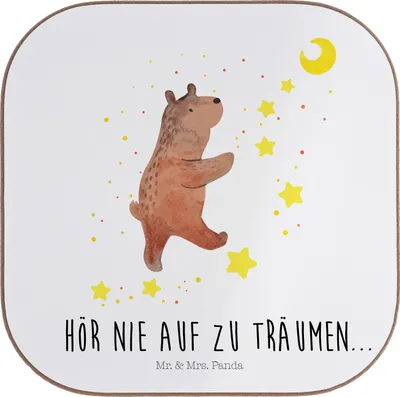 Produktbild von Mr. & Mrs. Panda Untersetzer für Gläser Bär Träume - Weiß - Geschenk, Träumen, Glas, Traum, Teddy, Coaster, gläseruntersetzer, Tassenuntersetzer, Traumdeutung