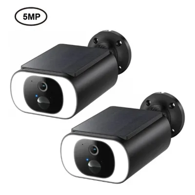 Produktbild von 5MP HD Überwachungskamera Aussen Akku mit Solarpanel Überwachungskamera Aussen Solar Kamera Überwachung mit Spotlight PIR-Bewegungserkennung 2PC