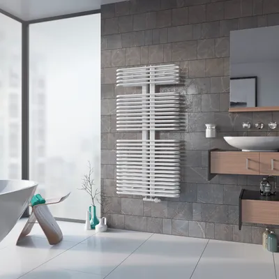 Produktbild von Badheizkörper Design gebogen Handtuchwärmer Mittelanschluss XIMAX K3 Weiss Höhe 1720 mm, Breite 600 mm, 1517 Watt