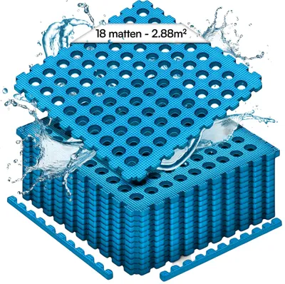 Produktbild von Meisterhome 18 Stück Bodenschutzmatte Pool Unterlegmatte Poolmatte Bodenschutz Matte für den Pool - 40 x 40 x 1 cm - Whirlpool Plantschbecken – Blau