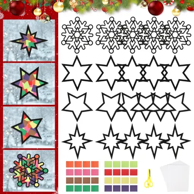 Bastelset Fensterbilder Weihnachten 20 Stück Sterne Schneeflocken