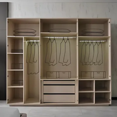 Produktbild von Schlafzimmer-Set Nachttisch Bett Kommode Kleiderschrank Spiegel Beige