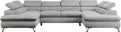 Produktbild von Wohnzimmersofa U-form, Eckcouch, Schlaffunktion und Bettkasten - PETER U - Velvet - Hellgrau