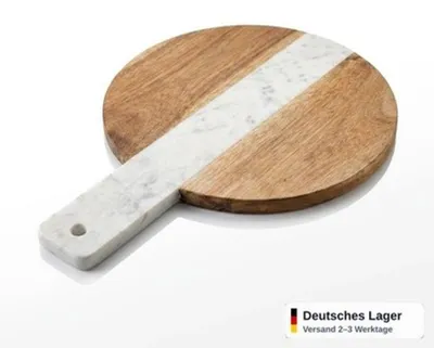 Produktbild von Schneidebrett rund Marmor Optik Holz Käsebrett Servierbrett Küche