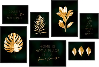 Produktbild von Hyggelig Home Premium Poster Set - 7 passende Bilder OHNE RAHMEN im stilvollen Set 3 x DIN A3 + 4 x DIN A4 - Set Gold