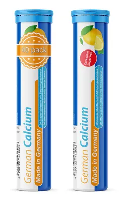 Produktbild von German Calcium Brausetabletten 2x20 Stk. Zitronen Geschmack - 500 mg Kalzium Zuckerfrei - T&D Pharma – Germany
