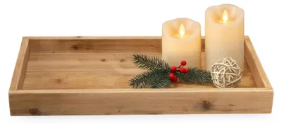 Produktbild von Holztablett natur rechteckig mit hohem Rand - 50 x 25 cm - Kerzentablett rustikal aus recyceltem Holz