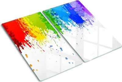 Produktbild von Tulup Glas-Herdabdeckplatte - 2x30x52cm - Glaskeramikkochfeld-Abdeckung Spritzschutz Zweiteilig Regenbogenflecken