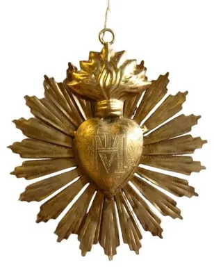 Image de Solidchoice - Ex-voto en laiton doré, en forme de cœur, avec cordon en velours