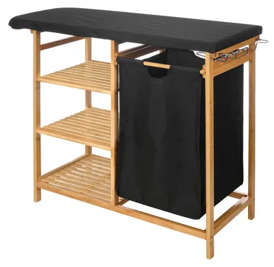Produktbild von Regal aus Bambus mit Bügelbrett und Wäschekorb BAMY, 111 x 34 x 82 cm