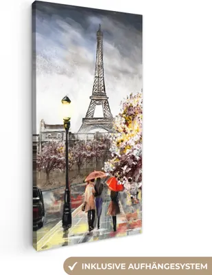 Produktbild von MuchoWow® - Leinwandbilder - Gemälde - Paris - Frankreich - Öl, Wandbild, Wanddeko Bilder Wohnzimmer, 40x80cm