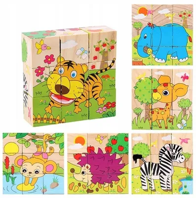 Produktbild von Drobiazgarnia Holzbauklötze Tier-Puzzle Lernspielzeug