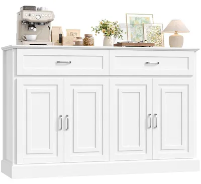 Image de Buffet de 140 cm avec 2 tiroirs et 4 portes, de couleur blanche, dimensions : 140 x 39,5 x 92,2 cm