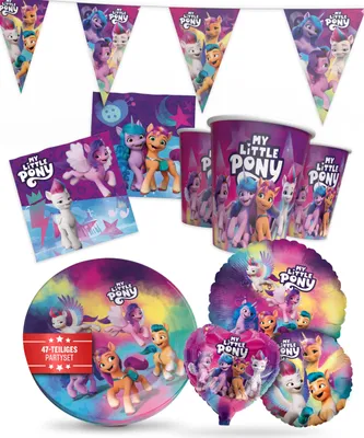 Produktbild von My Little Pony 47-tlg. Party Set Teller Becher Servietten Wimpel & Folienballons