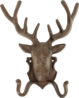 Produktbild von Dehner Hirsch mit 2 Haken nostalgisch, ca. 26 x 21.5 x 10.5 cm, Gusseisen, edelrostfarben