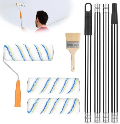 Imagen del producto de Juego de rodillos para pintura con varilla telescópica de 30 a 180 cm, 3 rodillos, de aluminio, para paredes y techos