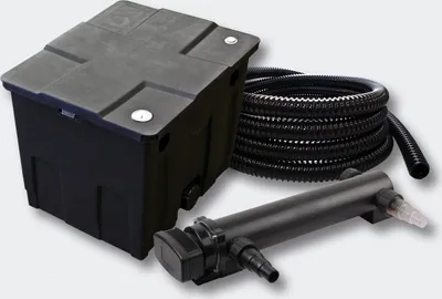 Produktbild von SunSun Komplettset: CBF-350 Teichfilter bis 12000 L Teichfilteranlage als Durchlauffilter, CUV-324 Teichklärer UVC Klärer mit 24W, 5m Teichschlauch 25 mm (1")