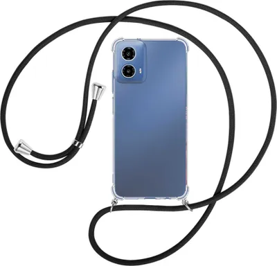Produktbild von Handykette Backcover-Schutzhülle mit Band (Metall silberfarben) für Motorola Moto G34 5G - schwarz