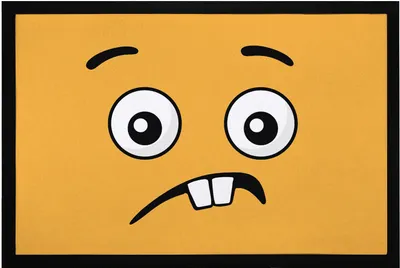 Produktbild von Fußmatte mit Aufdruck Emoticon Emote Gesicht Emotion zerknirscht rutschfest & waschbar Moonworks®  schwarz 60x40cm