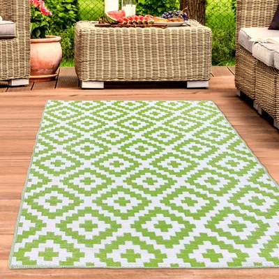 Immagine prodotto di Versatile tappeto etno per esterni in verde bianco Dimensioni - 90 x 300 cm
