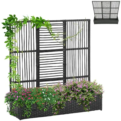 Produktbild von Blumenkasten mit Spalier, wetterfest, Polyrattan, 103 x 29 x 103 cm, Schwarz