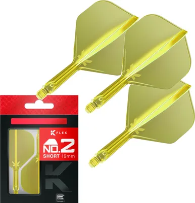 Produktbild von Target Darts K Flex Integrierter Dart-Flug und -Schaft, Nr. 2 Gelb (kurz) | 3er-Pack K-Flex - Nr. 2, Kflex Precision Moulded 2-In-1 Dart Flights and Dart Stem | Professionelles Dartzubehör