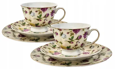 Productafbeelding van Koffieporselein 6 elem 2x kop 2x schoteltje 2x bord ontbijtbloem