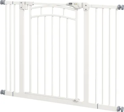 Produktbild von Hunde Türgitter Absperrgitter Mit Automatisch Schließender Tür, 74-100 Cm, Kaminschutzgitter, Ohne Bohren Für Kleine Bis Mittelgroße Hunde