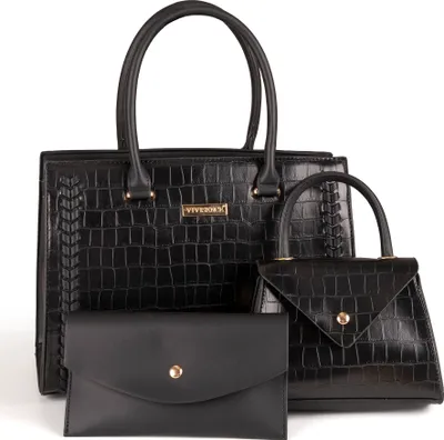 Produktbild von Vivisence Damen Handtasche 3-in-1 Set aus Kunstleder – Elegantes Set Handtasche, Tragetasche und Portemonnaie, vielseitig für Alltag Büro Reisen