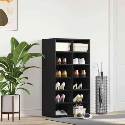 Produktbild von Möbel Schuhregal Schwarz Eichen-Optik 54x34x100,5 cm Holzwerkstoff - Schuhregale 862423