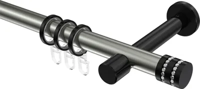 Produktbild von Interdeco Gardinenstange / Vorhangstange Edelstahl-Optik / Schwarz, Typ Prestige Estana (Glitzerkappe), 20 mm Ø 1-läufig, 320 cm