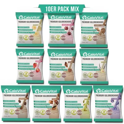 Produktbild von CaloVital Trinkmahlzeit als Aufbaunahrung bei Untergewicht / Kalorien Shake zum Zunehmen | Zunehmen Shake 50g Pulver (10er Pack Mix)