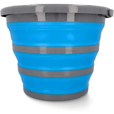 Image de cartrend10731 cartrend seau à eau, pliable, rond, 10 litres, gris/bleu