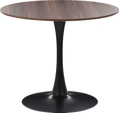 Produktbild von BELIANI Esszimmertisch Dunkler Holzfarbton / Schwarz Rund 90 cm MDF-Platte Metall Modern Minimalistisch