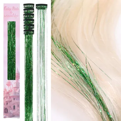 Image de Lot de 6 mèches brillantes vertes de 60 cm, à clipser, pour cheveux, idéal pour les filles