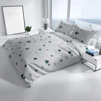 Produktbild von 3 tlg Winter Thermofleece Bettwäsche 200x200 cm Schneeflocken Tanne Gr