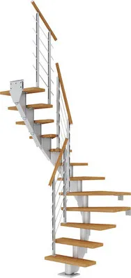 Produktbild von Pertura Mittelholmtreppe Malva Eiche Leimholz Perlgrau 1/2-gewendelt 75 cm 13 Stufen / 14 Steigungen Stabgeländer Graual