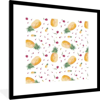 Produktbild von MuchoWow® Gerahmtes Poster Ananas - Kirschen - Aquarelle 40x40 cm - Poster mit Schwarzem Bilderrahmen Wandposter Rahmen Foto Bilder - Poster - Plakat im Rahmen