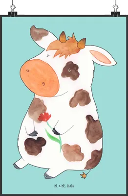 Produktbild von Mr. & Mrs. Panda Bild Kuh DIN A2 - Türkis Pastell - Geschenk, Magie, Kunstdruck, Träume, Bauernhof, Hof, Plakat, Milch, wanddeko, Spruch, Designposter, drucke