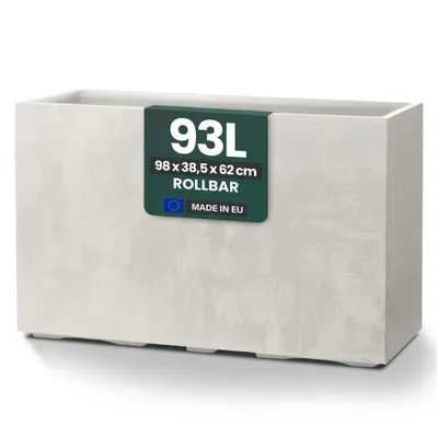 Produktbild von Kreher® XXL Sichtschutz Pflanzkasten hoch 93L - 98x38,5x62 cm - doppelwandig & rollbar, mit Entwässerungsstopfen - Naturstein Optik, Creme Weiß