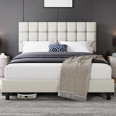 Produktbild von Yaheetech Polsterbett 160 x 200 cm Höhenverstellbares Doppelbett, Beige